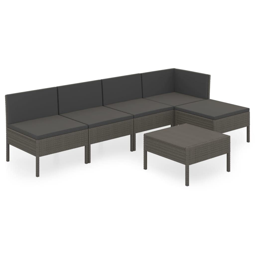 vidaXL Patio Lounge Set 6 Piece, Patio Furniture Set for Outside, Sectional Sofa with Cushions, Sofa, Farmhouse Modern, Poly Rattan Gray