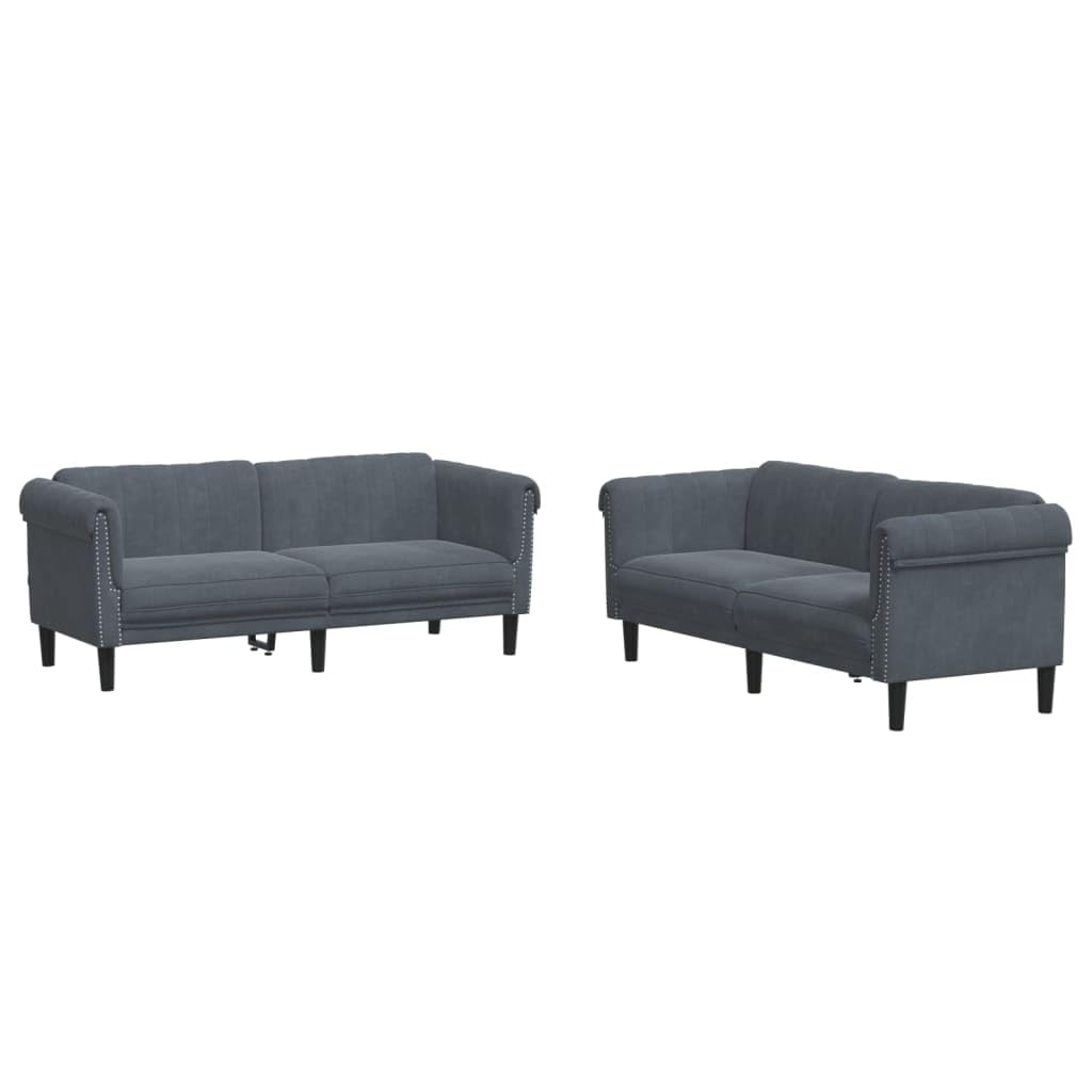 vidaXL Dark Gray Modern Sofa Set - 2 and 3-Seater Velvet Couches with Sturdy Legs & Comfortable Padded Living Room Furniture