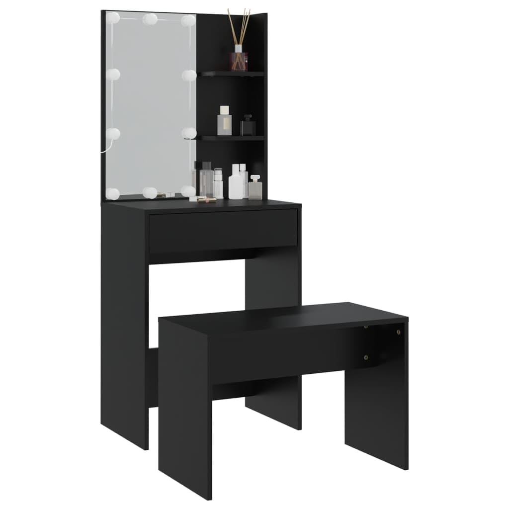 vidaXL Black LED Engineered Wood Dressing Table Set