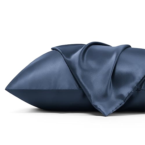 Bedsure Satin Pillowcase For Hair - Blue Granite Satin Pillow Cases Standard Size With Zipper 2, Similar To Silk Pillow Cases Fo