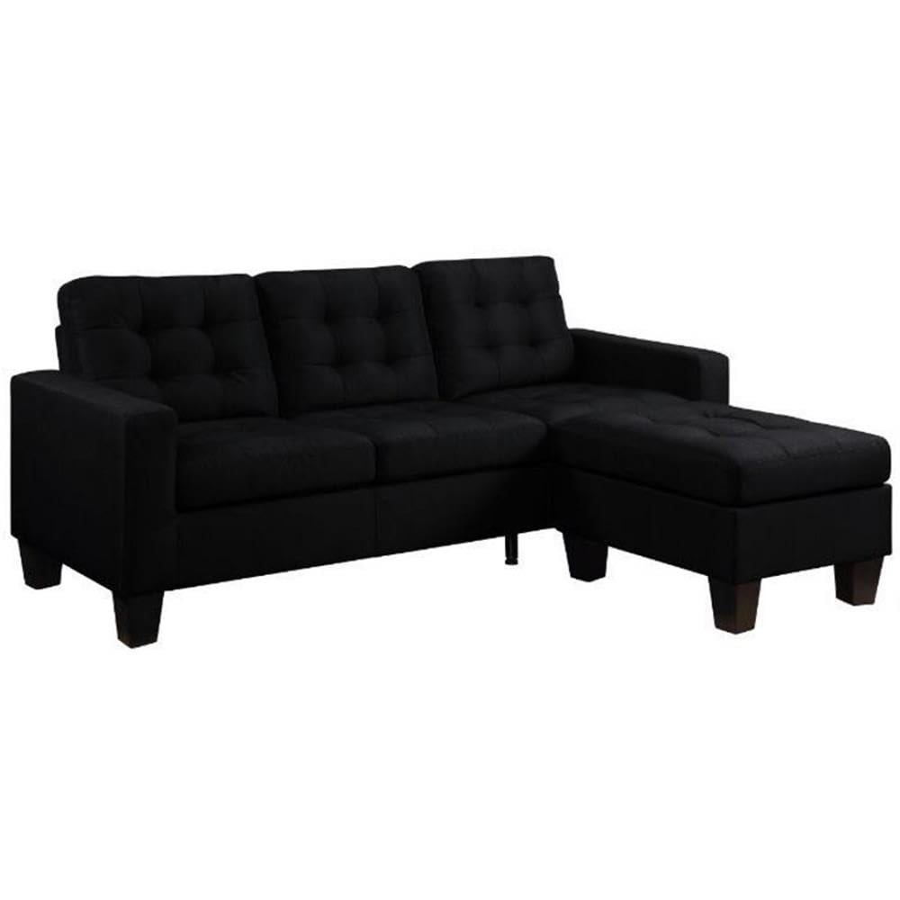 Acme Earsom Tufted Linen Fabric Upholstery Sofa with Ottoman in Black