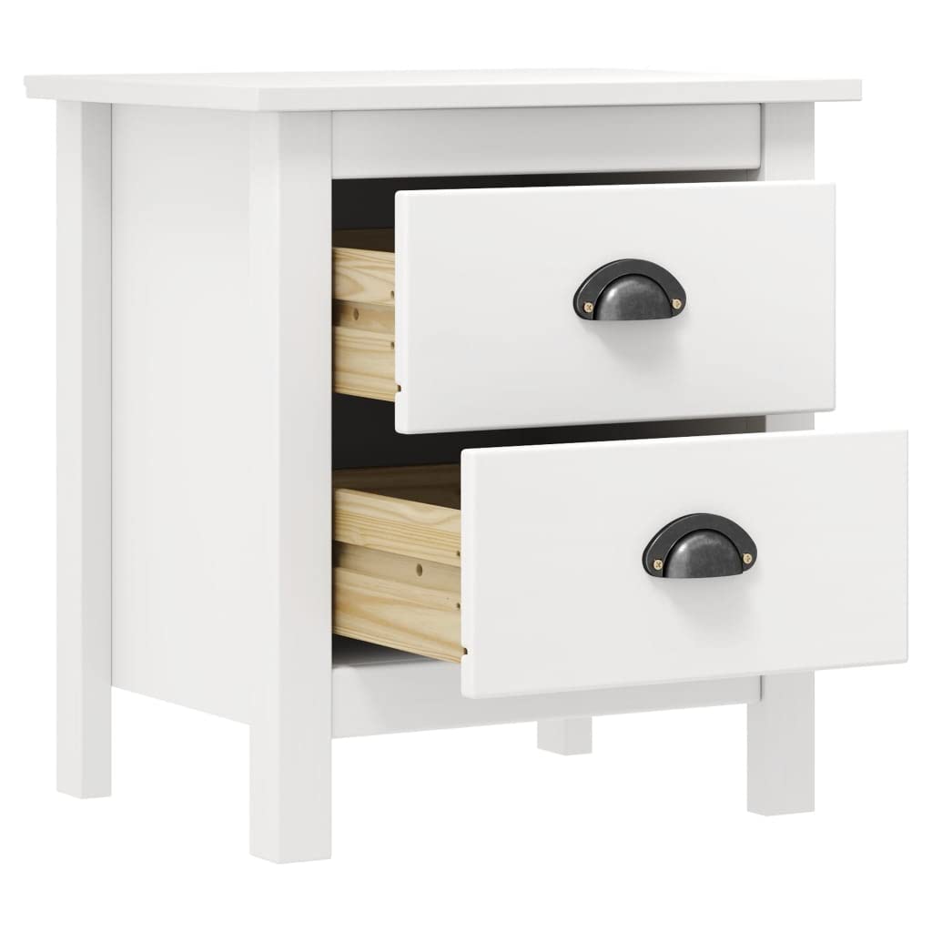 vidaXL Bedside Cabinet - 2 pcs Set in White, Made of Solid Pine Wood, with Two Smooth-Running Drawers, Cup Handles, Compact and Stylish, Ideal for Bedroom, Living Room