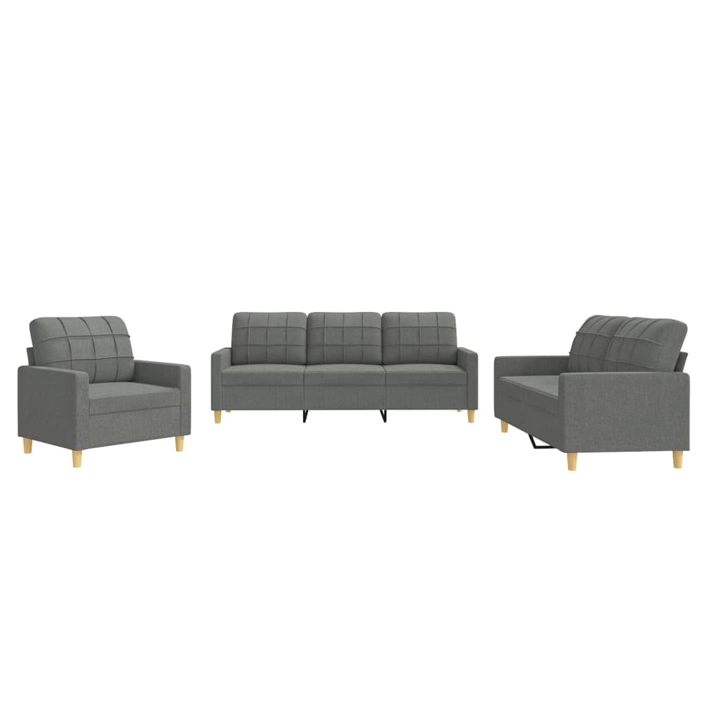 vidaXL 3-Piece Sofa Set in Dark Gray - Modern Design Fabric Seating with Cushions for Comfort and Style in Living Room Space