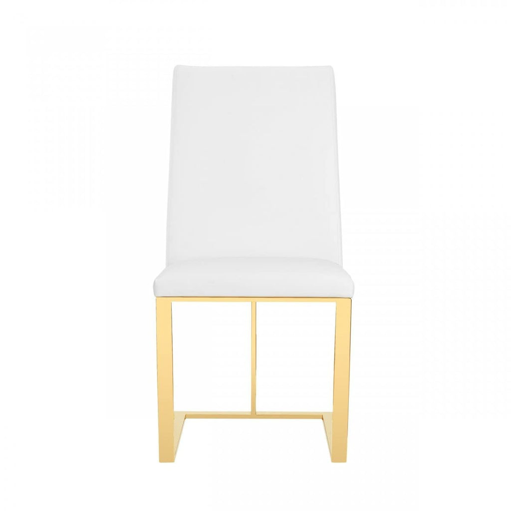 HomeRoots Faux Leather, Stainless Steel White Gold Contemporary Dining Chair