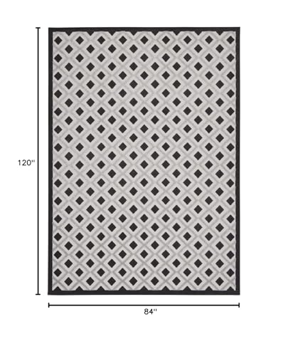 HomeRoots 100% Polypropylene 7’ x 10’ Black White Gray Indoor Outdoor Area Rug