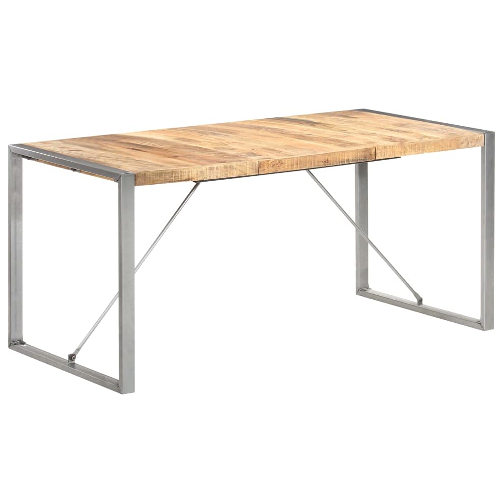 vidaXL Solid Rough Mango Wood & Steel Legs Dining Table - Industrial Rectangular 63&quot;x31.5&quot; - Brown/Gray Assembly Required