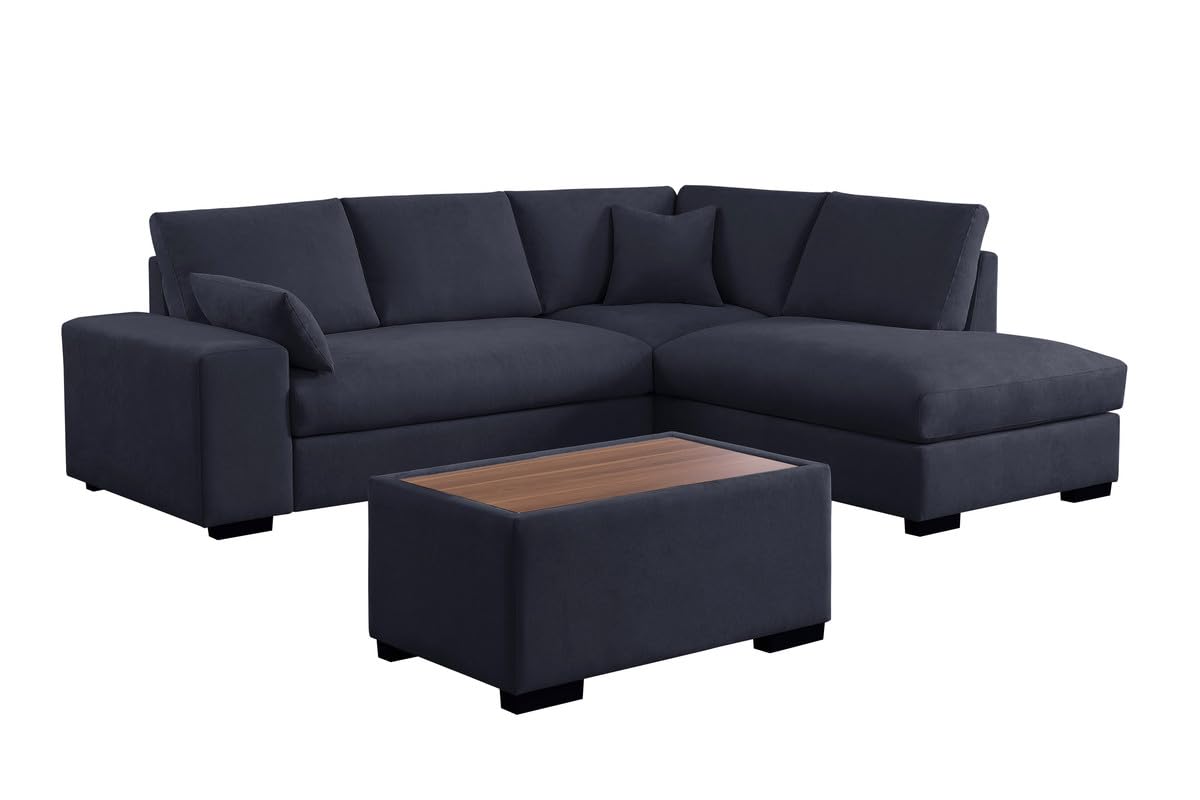 Lilola Home Joshua 100" W Dark Gray Woven Fabric Sectional Sofa with Right Facing Chaise and Console Ottoman