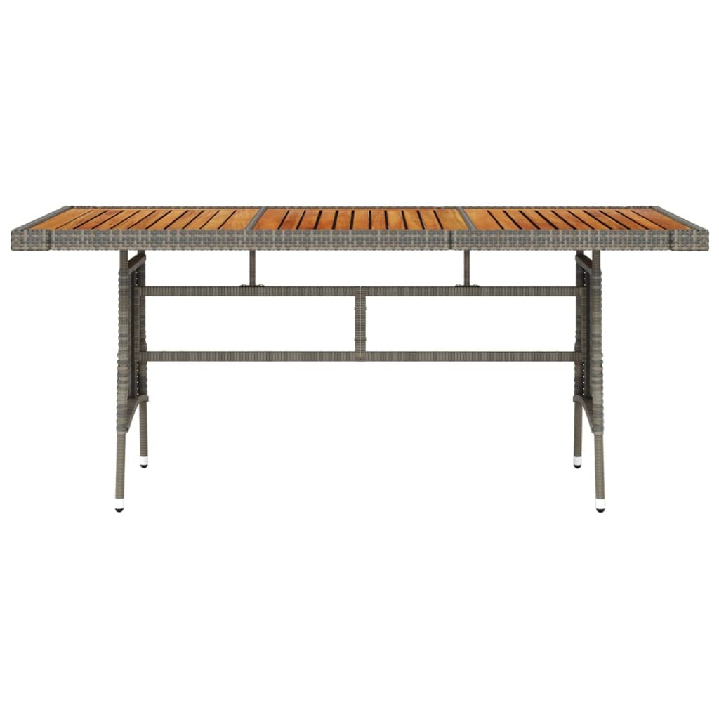 vidaXL Patio Table, Outdoor Dining Table, Solid Acacia Wood Top, Robust Steel Frame, PE Rattan Construction, Weather-Resistant, Gray, Rectangular (63" x 27.6" x 28.3")