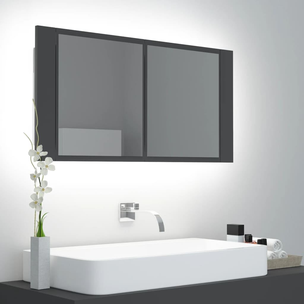 vidaXL LED Bathroom Mirror Cabinet Gray 35.4&quot;x4.7&quot;x17.7&quot;