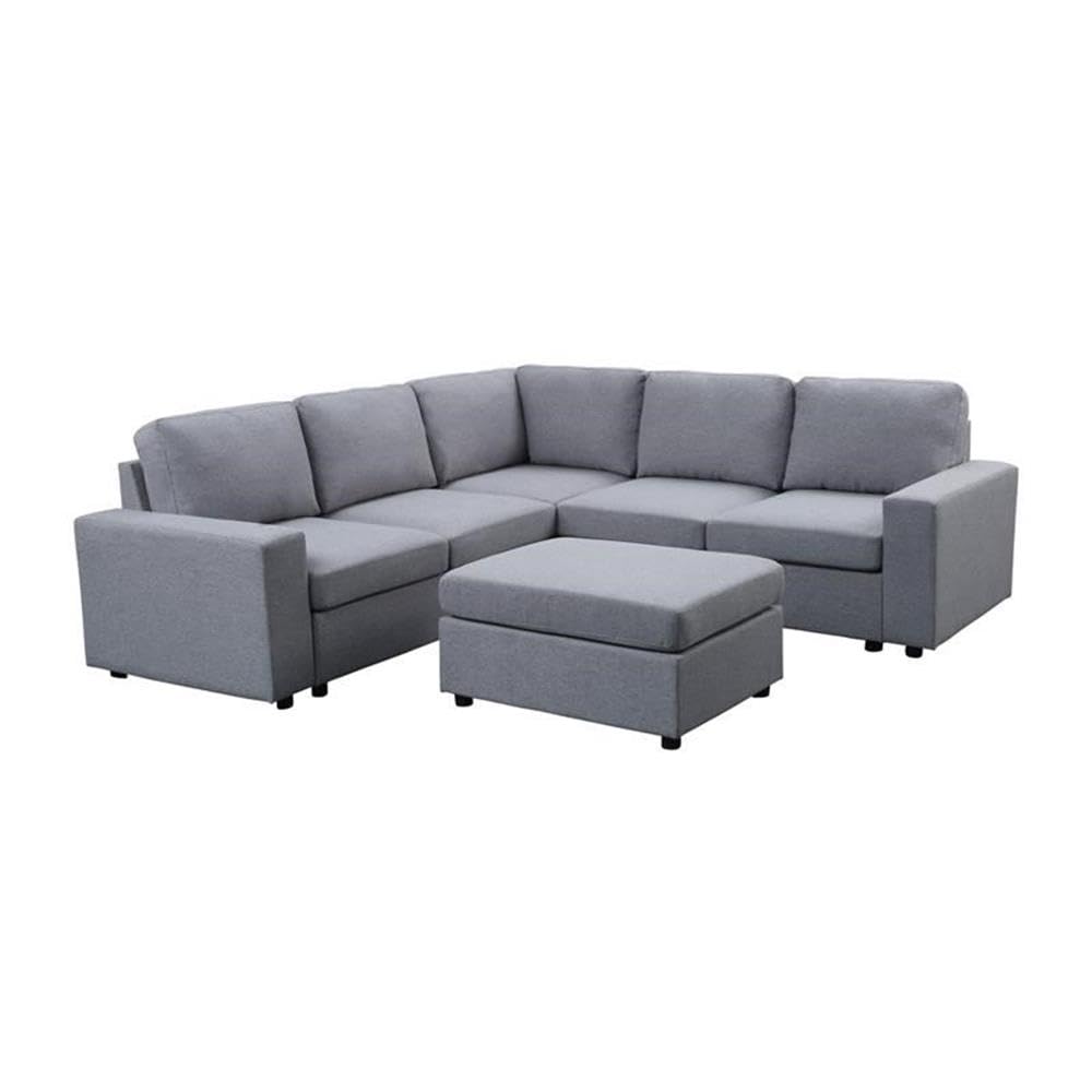 Lilola Home Elliot Light Gray Linen 6 Seat Reversible Modular Sectional Sofa