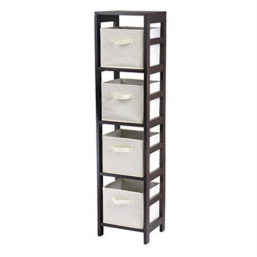 Ergode Wood Omaha Storage Rack | 2 Foldable Baskets | Black Finish | Sturdy Shelves | Easy Assembly | Ideal for Organizing Any Room | (92841-VV)