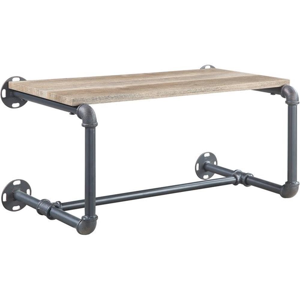 Acme Brantley Metal Wall Rack with Wooden Shelf in Oak and Sandy Gray