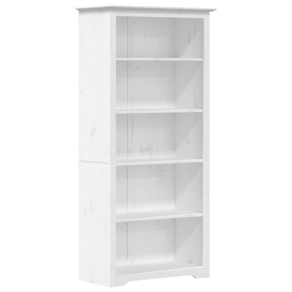vidaXL Bookcase, Bookshelf for Living Room, Storage Cabinet with Doors and Shelves, Sideboard, Modern Style, BODO White Solid Wood Pine 5-Tier