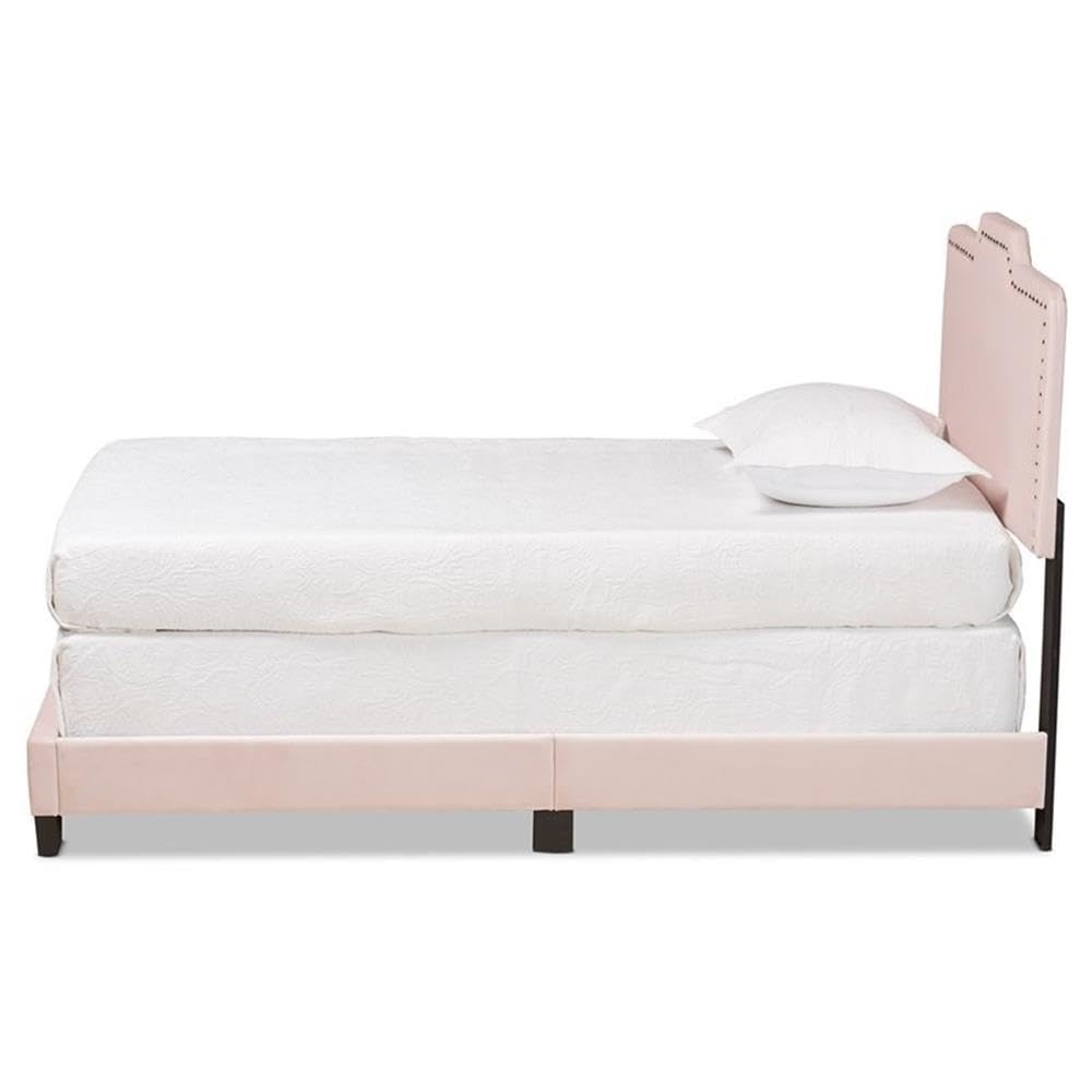 Baxton Studio Benjen Modern and Contemporary Glam Light Pink Velvet Fabric Upholstered Twin Size Panel Bed