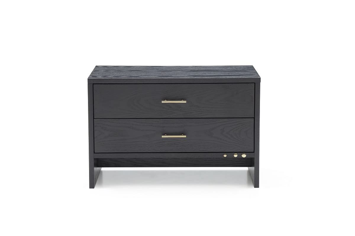 HomeRoots Grey Ash Veneer, Metal Modern Dark Gray Ash Nightstand with Two Drawers