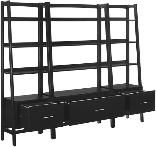 Crosley Furniture Landon 3-Piece Bookshelf Etagere Set, Bookcase with Shelves and File Drawers, Matte Black