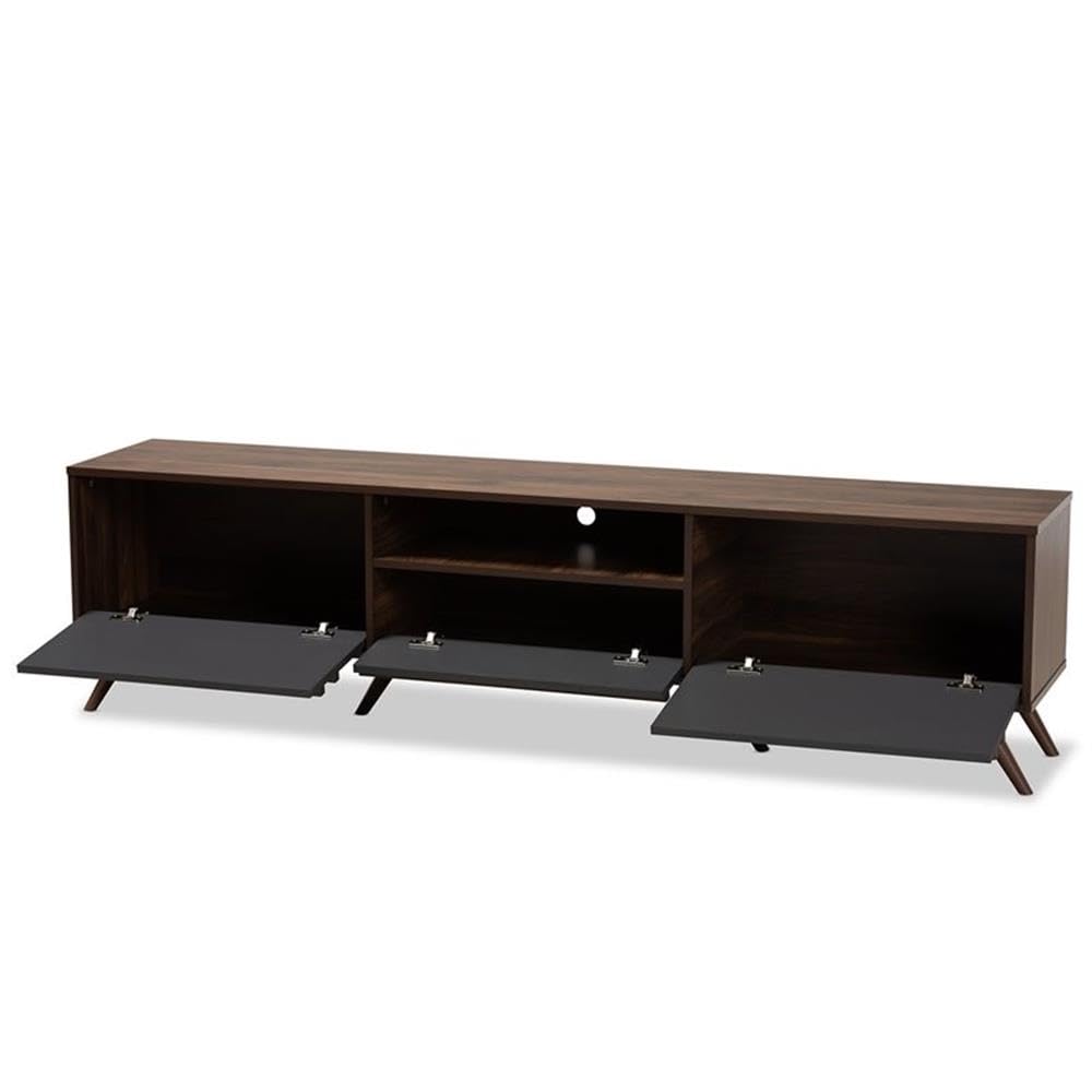 Baxton Studio Naoki Modern and Contemporary Two-Tone Grey and Walnut Finished Wood TV Stand with Drop-Down Compartments