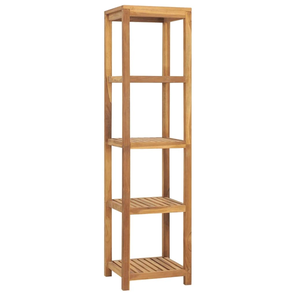 vidaXL Solid Teak Wood 4-Tier Storage Rack, Retro Style, for Bathroom, Bedroom, Living Room, Easy Assembly, Brown, 16.5&quot;x16.5&quot;x65&quot;