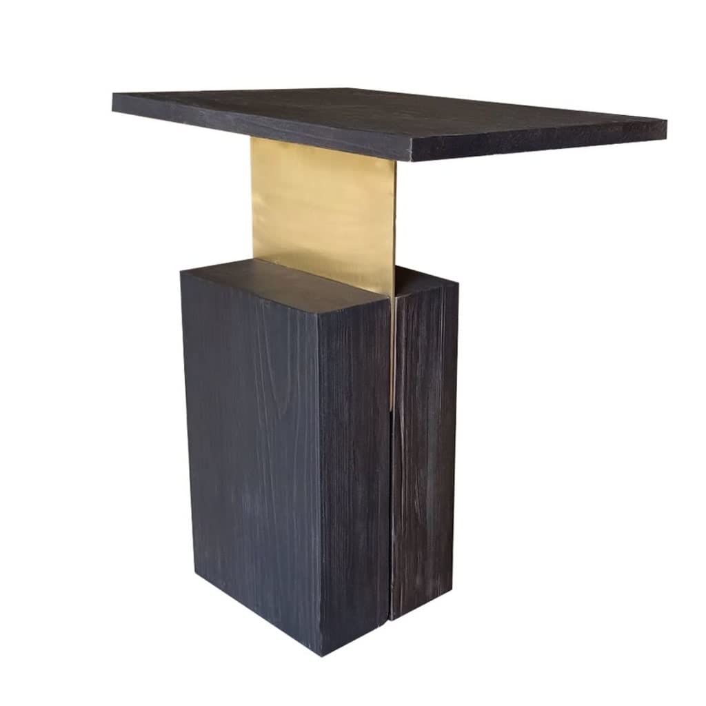 HomeRoots 24' Dark Gray Solid Wood and Gold Rectangular End Table