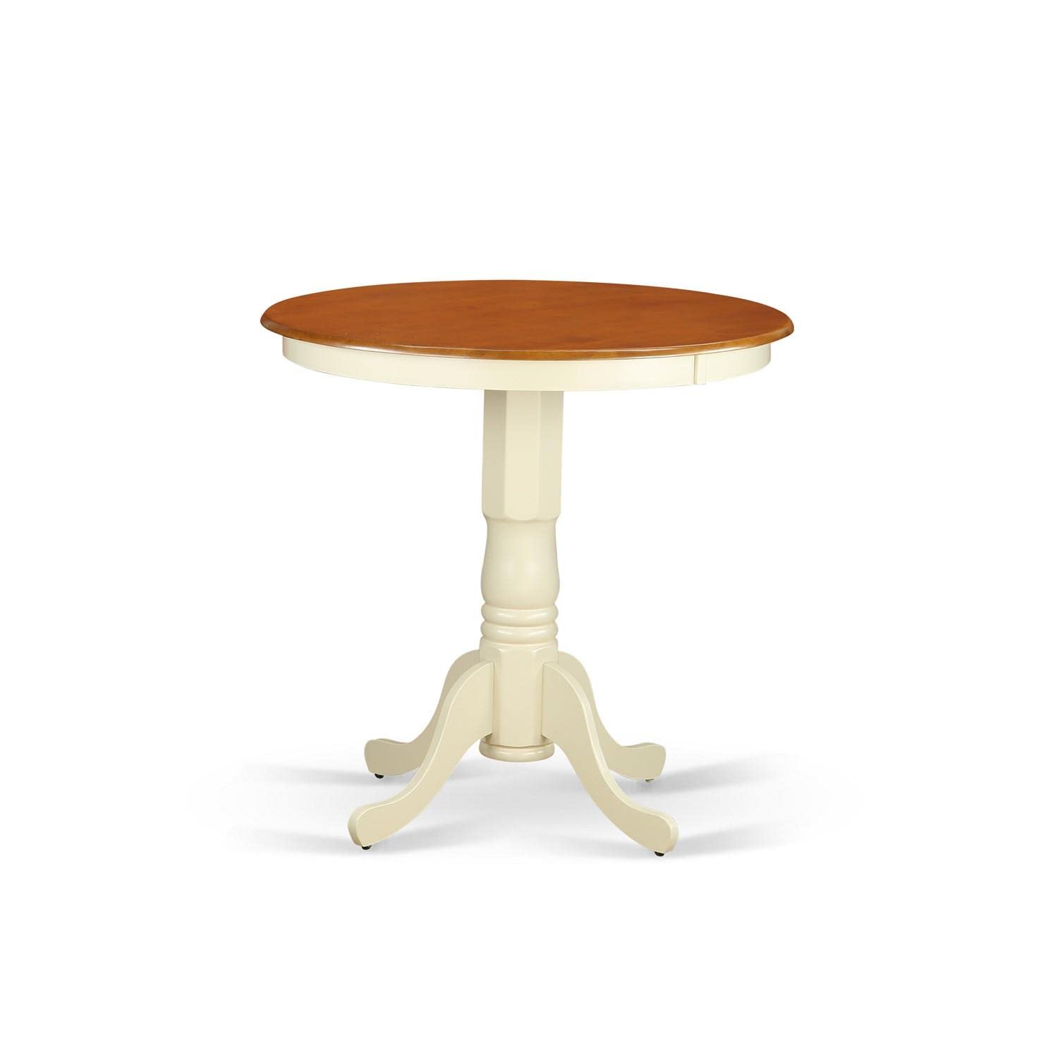 East West Furniture JAKE5-WHI-W 5 Piece Kitchen Counter Height Dining Table Set Includes a Round Wooden Table with Pedestal and 4 Dining Chairs, 36x36 Inch, Buttermilk & Cherry