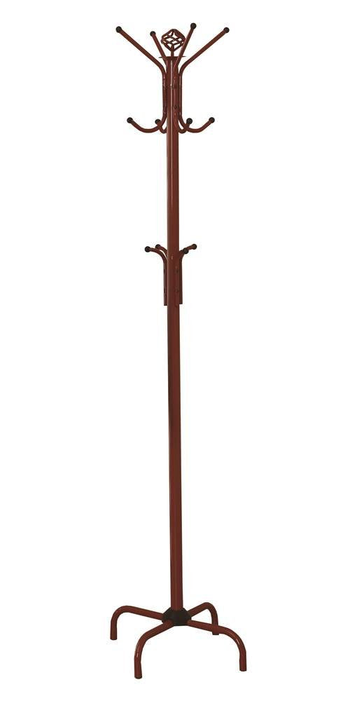 Monarch Specialties 2008, Hall Tree, Free Standing, 12 Hooks, Entryway, Bedroom, Metal, Red, Contemporary, Modern Coat Rack, 19' L x 19' W x 70' H
