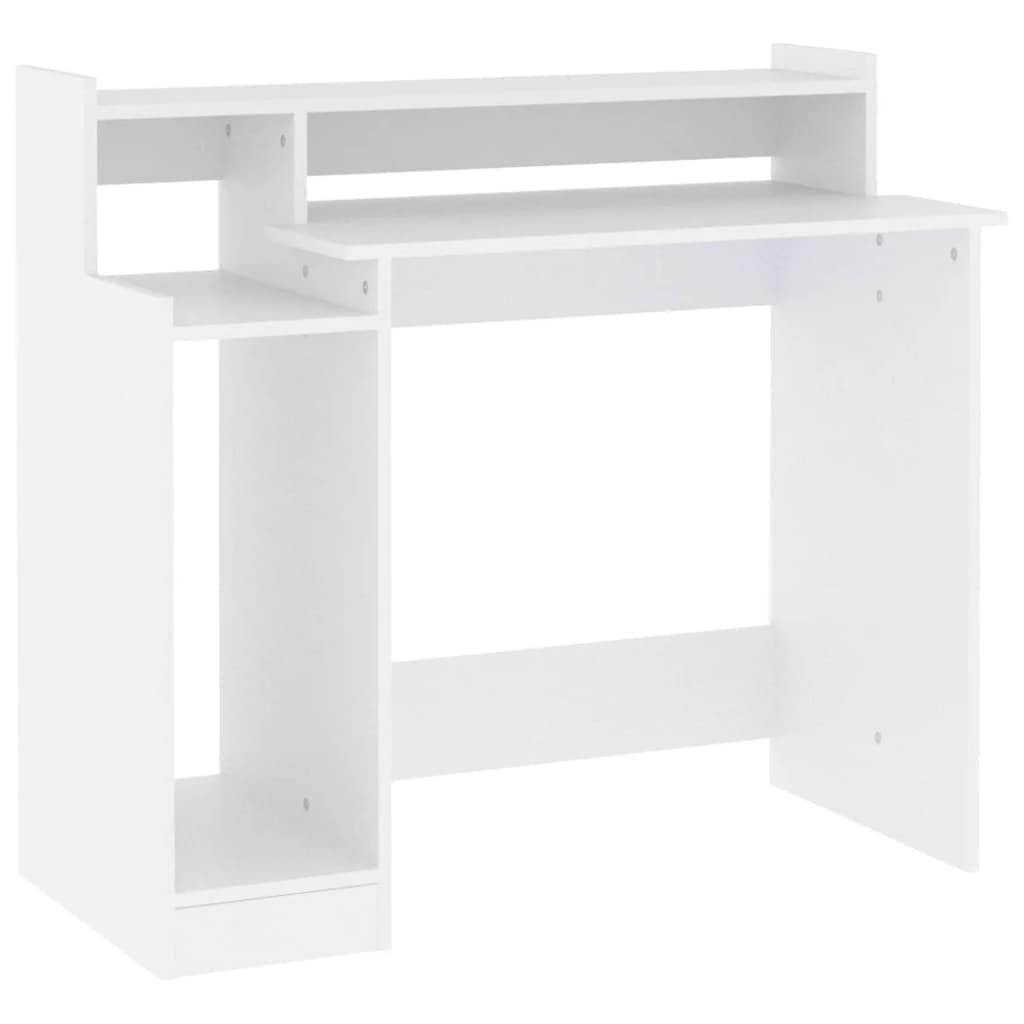 vidaXL Engineered Wood Desk with LED Lights - White 38.2&quot;x17.7&quot;x35.4&quot; - Multi-Functional Computer Desk/Writing Desk/Game Station for Office and Study Space