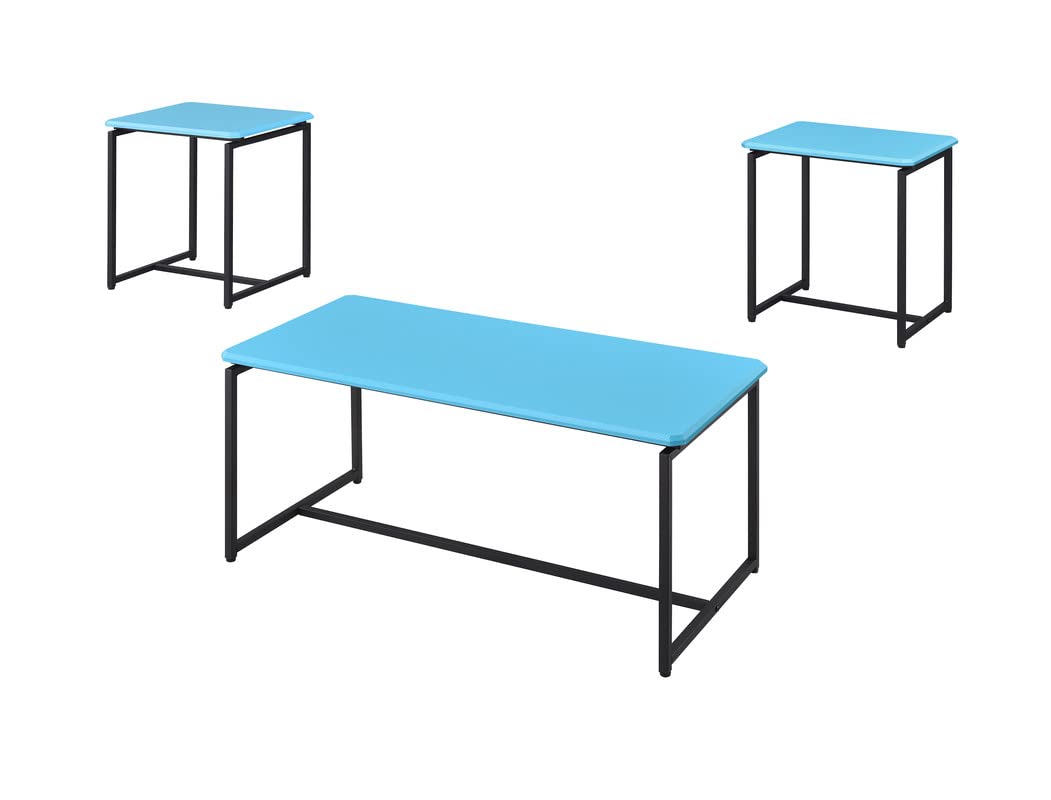 Lilola Home GT 3 Piece Blue Carbon Fiber Wrap Coffee Table and End Table Set