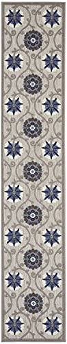 HomeRoots Grey/Blue 100% Polypropylene 2’ x 12’ Gray and Blue Indoor Outdoor Runner Rug