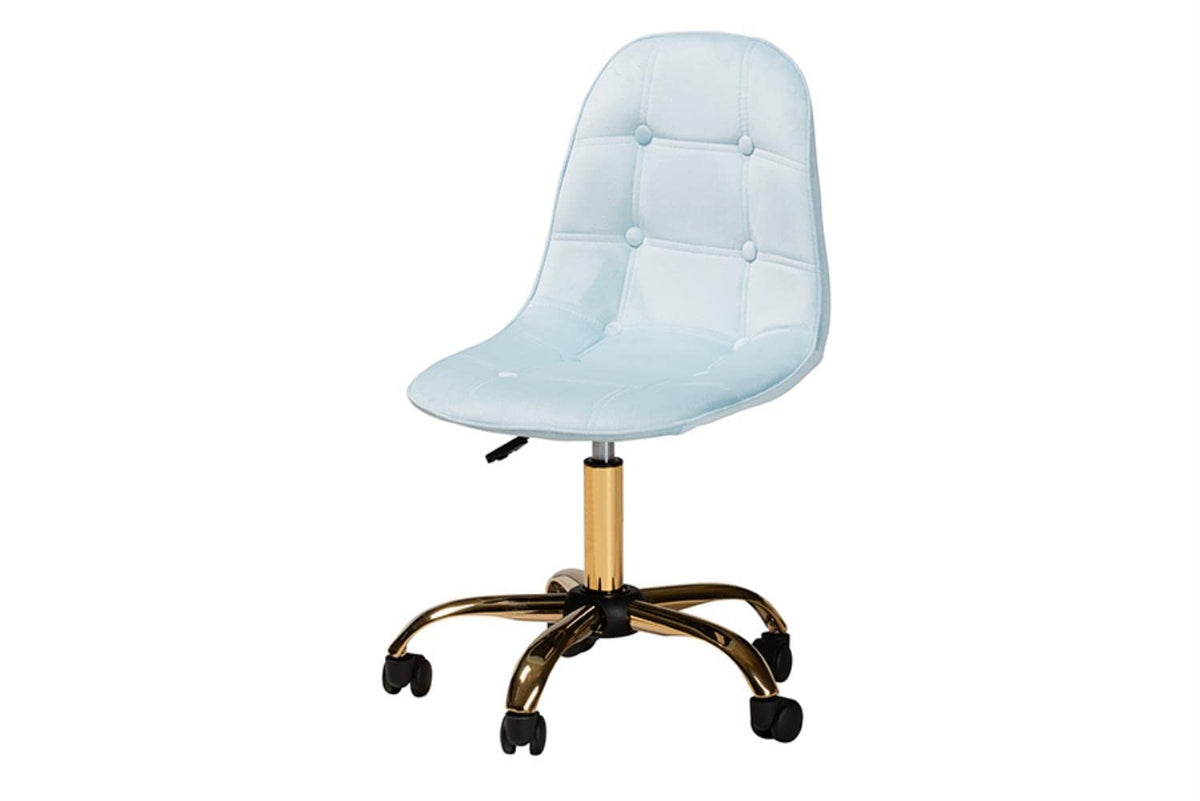 Baxton Studio Kabira Aqua Velvet Fabric And Gold Metal Swivel Office Chair