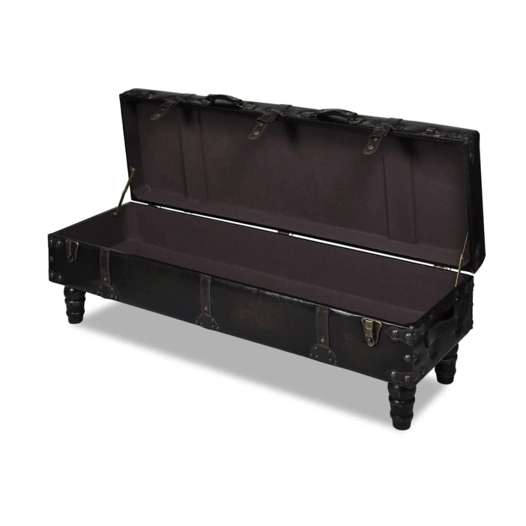 vidaXL Retro Dark Brown Storage Bench 43.7" Solid Pine Wood and Faux Leather – Ample Storage Space, Portable Design and Comfortable Seating Experience