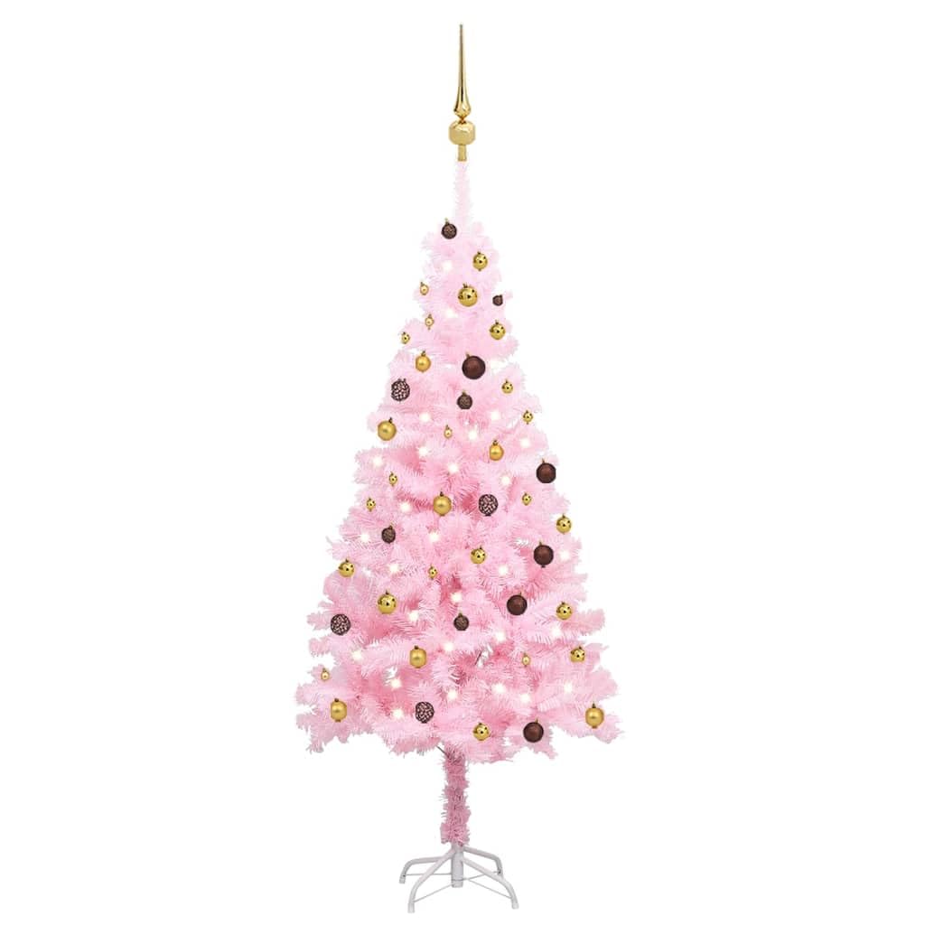 Vidaxl 82.7&quot; Pvc Artificial Christmas Tree With Led Lights And Ornament Set In Pink And Gold, Energy-Efficient And Reusable - Complete With Tree Stand