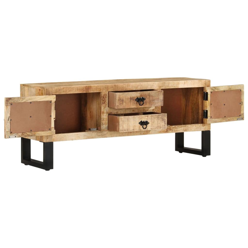 vidaXL Industrial-Style TV Stand - Rough Mango Wood - 43.3&quot;x11.8&quot;x17.7&quot; - Features 2 Doors and 2 Drawers - Polished, Painted, and Lacquered