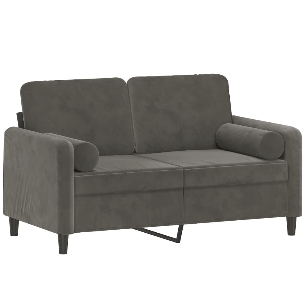 Vidaxl 3-Seater Velvet Sofa With Assembled Pillows & Cushions, Dark Grey, Modern Style, 82.7” Seat Width, Plywood And Metal Frame, Foam And Pp Cotton Filling Material