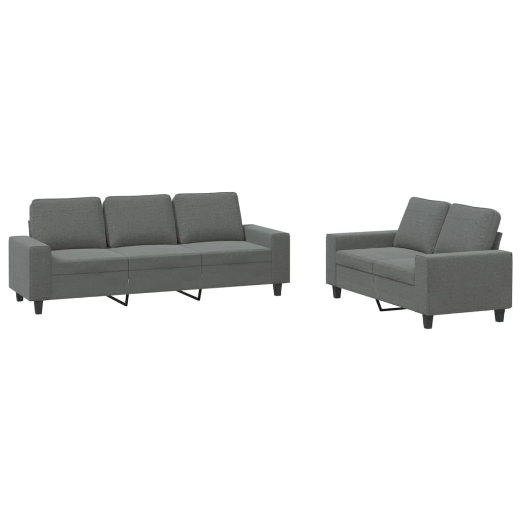vidaXL 3-Piece Sofa Set with Thickly Padded Seats & Versatile Footstool - Breathable Fabric, Plywood and Metal Frame - Dark Gray