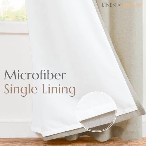 Jinchan Oat Linen Blend Curtains 63 Inch Length For Living Room Farmhouse Curtains With Lined Rod Pocket Back Tab Light Filtering Window Drapes With Lined For Bedroom Curtains 2 Panels Oat