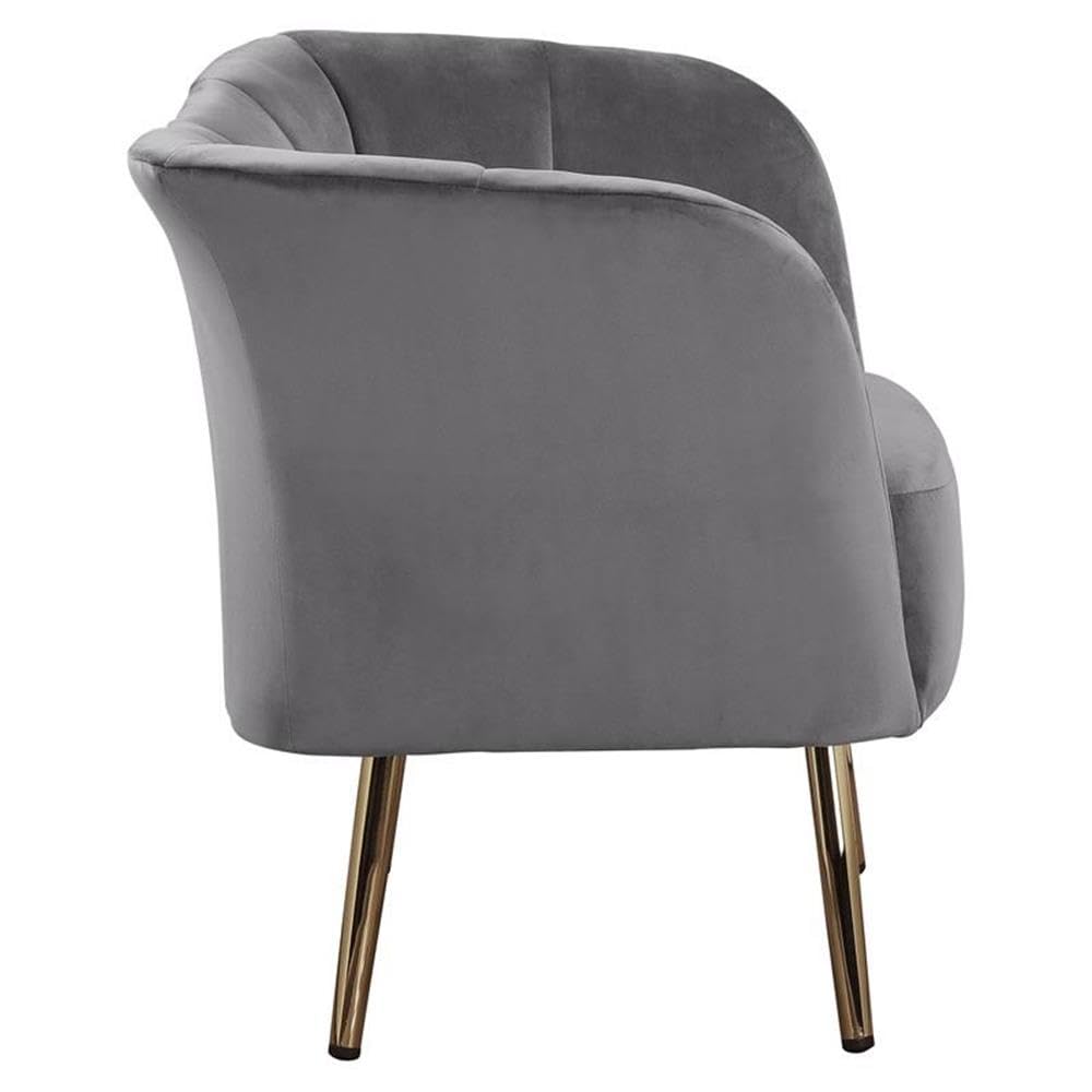 Acme Reese Velvet Tufted Upholstery Accent Chair in Gray and Gold