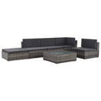 vidaXL Patio Lounge Set - 6-Piece Poly Rattan Gray Sectional Sofa Set with Coffee Table and Ottoman - Comfortable Outdoor Seating with Cushions