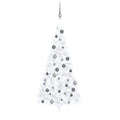 vidaXL – 82.7" White Artificial Half Christmas Tree with LED Lights & Ball Set – Indoor PVC Holiday Décor with Energy-Efficient LEDs, USB Connection & Steel Frame