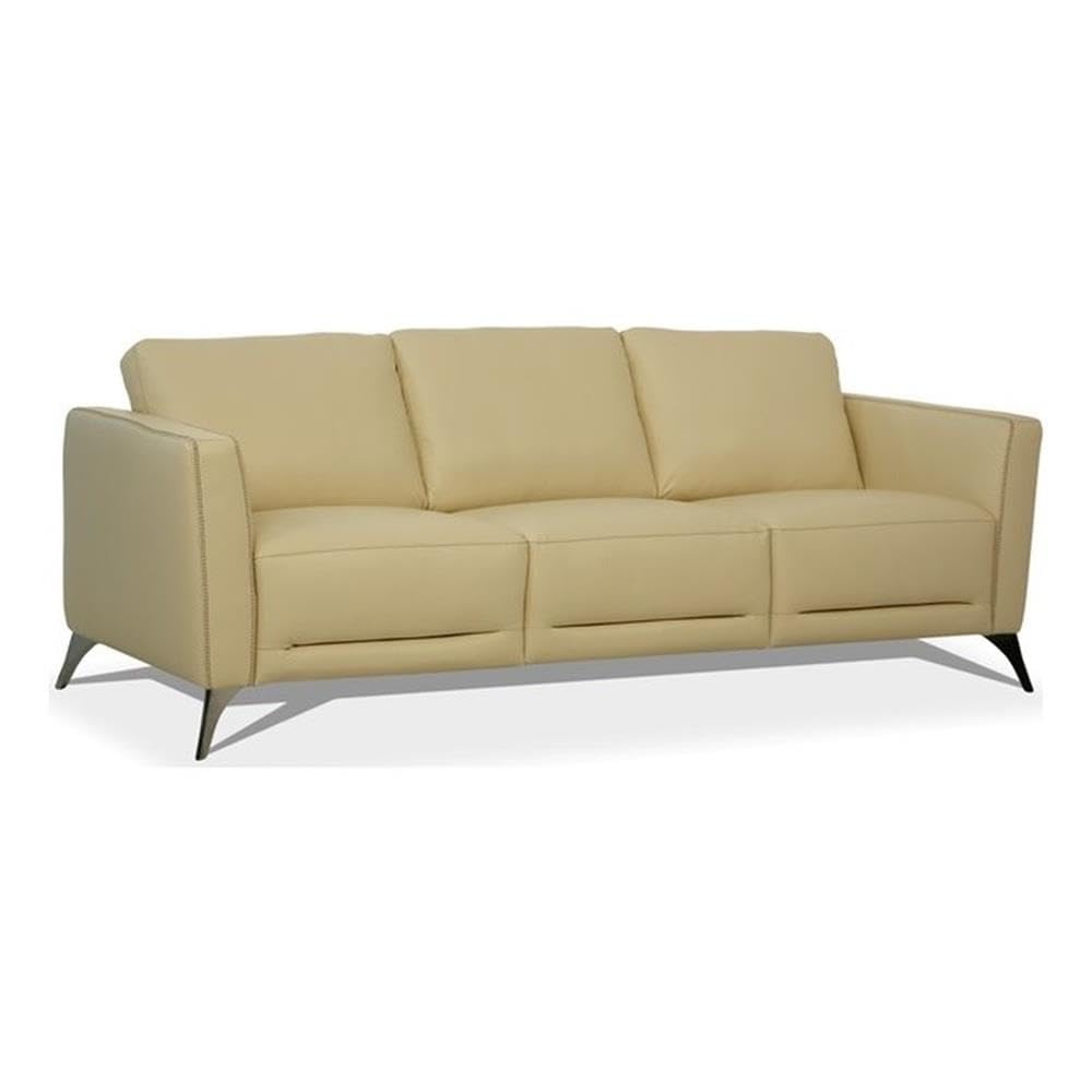 Acme Malaga Leather Sofa In Cream Beige