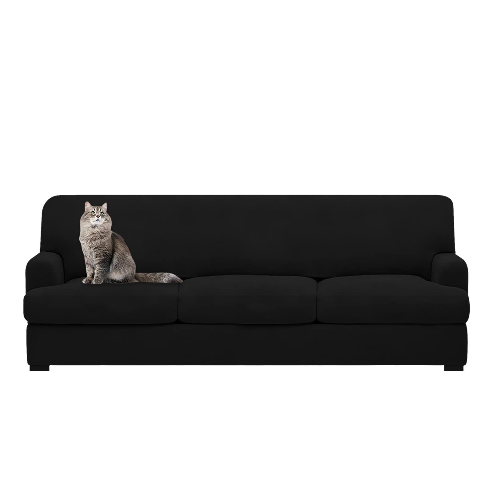 Molasofa T Cushion Sofa Slipcovers With 3 Individual T Cushion Shape Seat Covers For Home Décor,4 Pieces Stretchable Washable Non-Pilling Non-Slip T Cushion Sofa Slipcover(Sofa,Black)