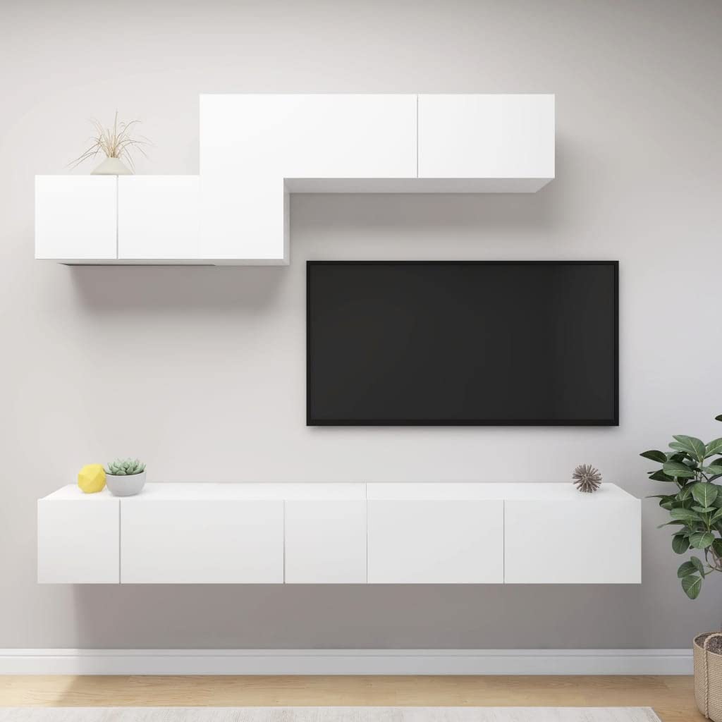 vidaXL TV Cabinet Set 6 Piece Home Living Room Furniture TV Stand HiFi Stereo Cabinet Media Unit Entertainment Center White Engineered Wood