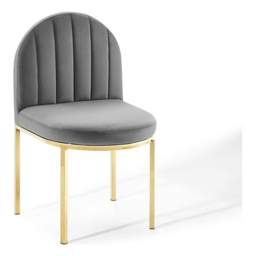 Modway Isla Channel Tufted Performance Velvet Dining Side Chair, Gold Gray