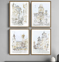 Set Of Four Street Scenes Gold Framed Print Wall Art