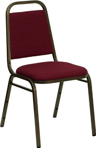 Trapezoidal Back Stacking Chair Burgundy Fabric & Silver Vein Frame Finish