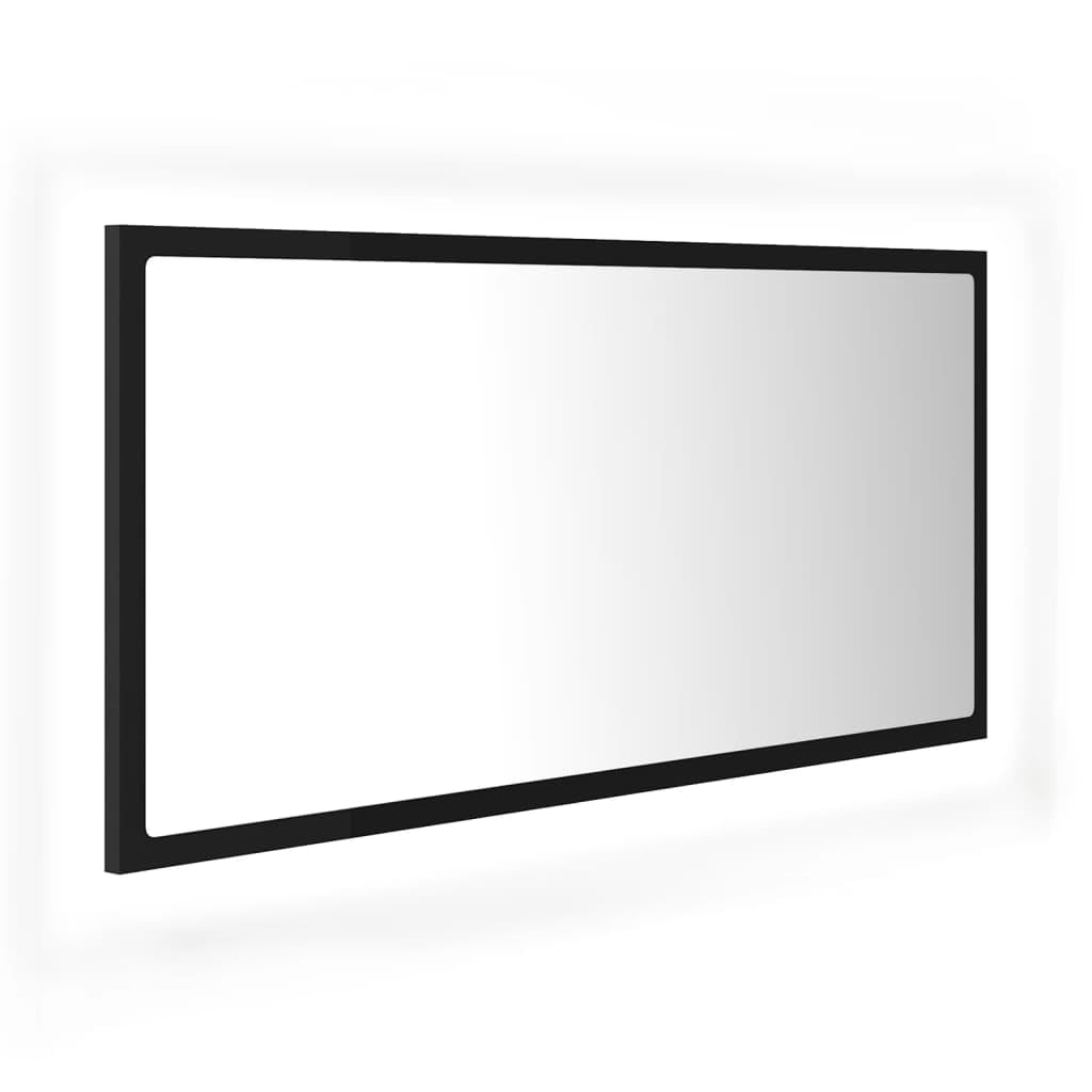 vidaXL Bathroom Mirror, Vanity Mirror Powder Room Mirror, LED Bathroom Mirror Wall Mounted Bath Mirror, Framed Bath Mirror, Industrial, Black Acrylic