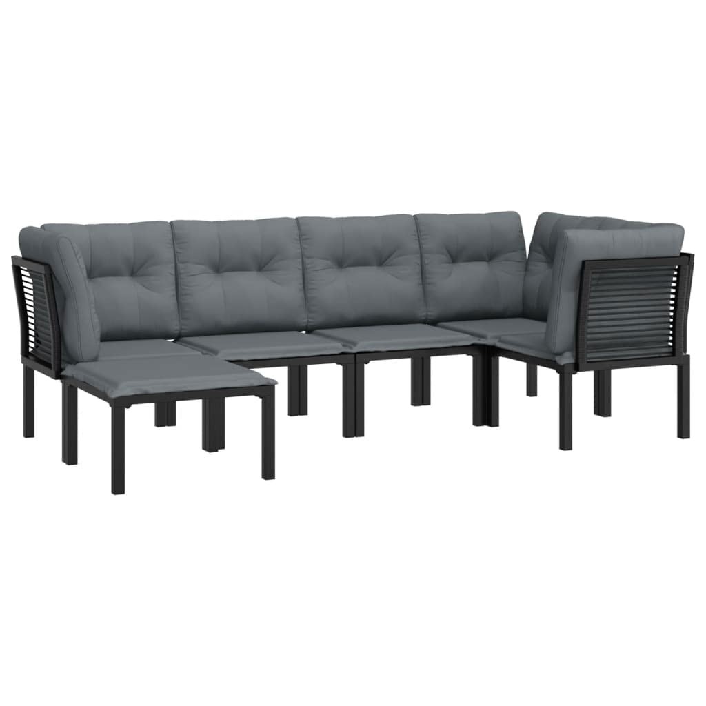 vidaXL Patio Lounge Set 6 Piece, Sectional Sofa Set with Cushions, Conversation Set with Outdoor Footstool, Modern Style, Black and Gray Poly Rattan