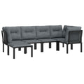 vidaXL Patio Lounge Set 6 Piece, Sectional Sofa Set with Cushions, Conversation Set with Outdoor Footstool, Modern Style, Black and Gray Poly Rattan