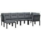 vidaXL Patio Lounge Set 6 Piece, Sectional Sofa Set with Cushions, Conversation Set with Outdoor Footstool, Modern Style, Black and Gray Poly Rattan