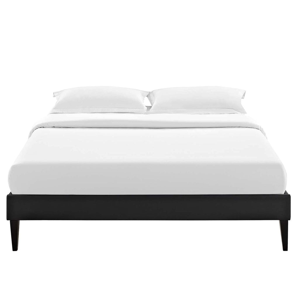 CasaFoyer  Tessie Platform Bed | Solid Wood Frame | Vinyl Upholstery | Tapered Legs | No Box Spring Needed | Compatible with Aveline Memory Foam Mattresses | Mid-Century Modern Design | Full Size | Black