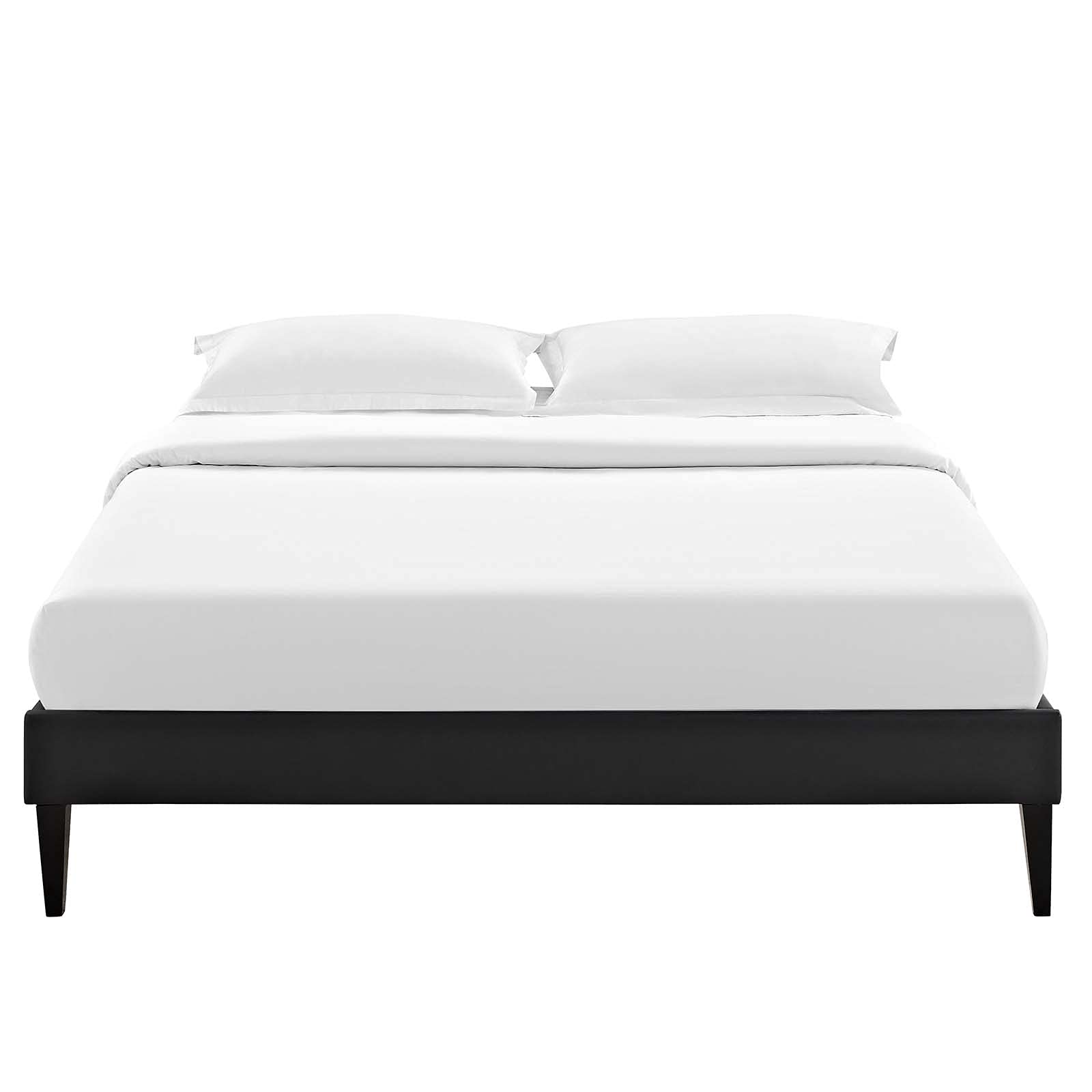 CasaFoyer  Tessie Platform Bed | Solid Wood Frame | Vinyl Upholstery | Tapered Legs | No Box Spring Needed | Compatible with Aveline Memory Foam Mattresses | Mid-Century Modern Design | Full Size | Black